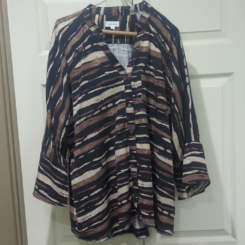 Westbound Black, Brown &Tan Bell Sleeve Button Down Blouses XL